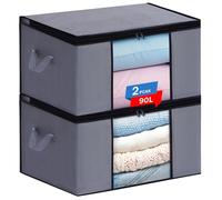 JAECU 2pcs 90L Storage Bags with Reinforced Handle, Large Capacity Clothing Storage Containers, Foldable Closet Organizers for Clothes, Duvets, Blankets, Beddings, Grey