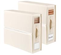 JAECU 2PCS Bedding Storage Foldable Bed Sheet Organiser, Oxford Cloth Underbed Storage Box with Clear Tab Bag for Duvet Covers, Pillowcases, Blankets (Beige)