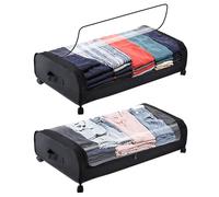 JAECU 2pcs Under Bed Storage Bags with Wheels, 50L Foldable Clothing Storage Boxes Containers with Clear Window, Underbed Organizers for Duvet Blanket Clothing Toys