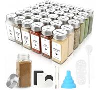 JAECU 36Pcs Glass Spice Jars with Stainless Steel Lids 120ml Spice Bottle | Square Small Seasoning Containers with Shaker, for Herbs, Salt, Pepper, Msg, Silver
