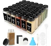 JAECU 36Pcs Glass Spice Jars with Stainless Steel Lids Seasoning Bottle | 120ml Square Small Spice Containers with Shaker, for Herbs, Salt, Pepper, Msg, Black
