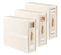 JAECU 3PCS Bedding Storage Foldable Bed Sheet Organiser, Oxford Cloth Underbed Storage Box with Clear Tab Bag for Duvet Covers, Pillowcases, Blankets (Beige)