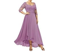 JAEDEN Mother of The Bride Dresses Long 3/4 Sleeve Evening Formal Dress V Neck Wedding Guest Groom Dress Plus Size Wisteria 18