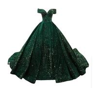 JAEDEN Sparkly Sequin Prom Dresses Long Ball Gown Off Shoulder Quinceanera Dresses Glitter Evening Gowns Emerald Green 8