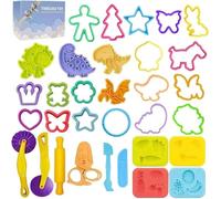 Jaeespon Dough Tools Play for Kids-Dough Accessories Molds Dinosaur Fruit Roller Cutter Scissor and Storage Box, Party Favors Set for Age 3+
