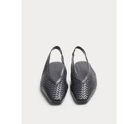 JAEGER Leather Woven Flat Slingback Shoes Navy