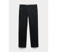 Jaeger Men's Pure Cotton Tapered Fit Pleated Twill Trousers - 34REG - Black, White,Black,Buff