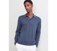 JAEGER Merino Wool Rich Knitted Polo Shirt with Silk Dark Blue