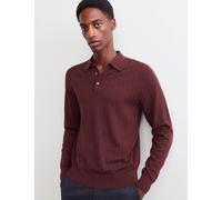 JAEGER Merino Wool Rich Knitted Polo Shirt with Silk Dark Burgundy