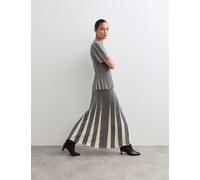 JAEGER Merino Wool Rich V-Neck Pleated Knitted Top Medium Grey Mix