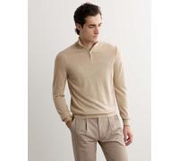 JAEGER Merino Wool with Silk Half Zip Jumper Beige