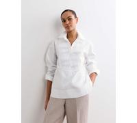 JAEGER Pure Cotton Collared Relaxed Bib Detail Shirt Ivory