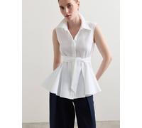 JAEGER Pure Cotton Tie Front Blouse Ivory