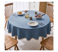 JAELA Round Tablecloth, Cotton Linen Solid Color Tablecloth, Washable Table Linener Home Table Cover Table Protecter For Cafe Restaurant，Dining，Buffet Tabletop Decoration (Color : Blue, Size : 220cm)