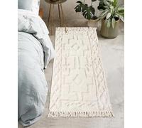 JaeMoose Boho Hallway Runner Rug, Cotton, Washable Kitchen Rug Runner with Tassels, Handwoven, Moroccan for Hallways, Bedroom, Bathroom (Beige, 60 x 130 cm)