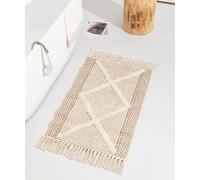 JaeMoose Cotton Rug Tufted Cotton Rug Washable Retro Hallway with Tassels Moroccan Boho Rugs for Living Room Bedroom Front Door (Light Brown, 60 x 130 cm)