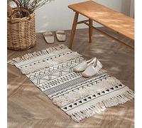 JaeMoose Cotton Rug Tufted Cotton Rug Washable Retro Hallway with Tassels Moroccan Boho Rugs for Living Room Bedroom Front Door (White, 60 x 130 cm)