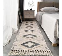 JaeMoose Cotton Rug Tufted Cotton Rug Washable with Tassels, Woven Geometric Shag Throw, Boho Area Rug for Laundry Room/Bedroom (60 x 180 cm, Grey) (EU-JM-SLH)