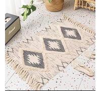JaeMoose Cotton Rug Tufted Cotton Rug Washable with Tassels, Woven Geometric Shag Throw, Boho Area Rug (Grey, 60 x 90 cm)