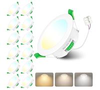 Jaenmsa LED Downlights for Ceiling, 4W 300lm Dimmable Spotlights, IP44 Bathroom Downlights, Slim Recessed Spot Lights, Warm White 3000K, Neutral White 4000K, Cool White 6500K, Cutout 55-65mm, 12 Pack