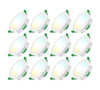 Jaenmsa LED Downlights for Ceiling, 8W 640lm Dimmable Spotlights, IP44 Bathroom Downlights, Slim Recessed Spot Lights, Warm White 3000K, Neutral White 4000K, Cool White 6500K, Cutout 75-85mm, 12 Pack
