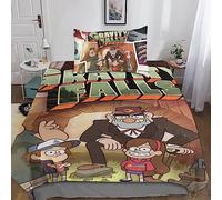 Jaerb Gravity Falls 3D Printed Bedding 2 Pieces Duvet Cover Microfiber Anime Quilt Cover with Pillowcases with for Kids Teens Adults with Zipper Closure Comforter Cover Single(135x200cm)