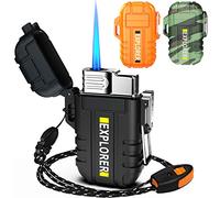 Jaerdhs Refillable Butane Torch Lighter, Windproof & Waterproof, Adjustable Jet Flame, Black, Modern Style, ABS Plastic & Zinc Alloy, 2.7"x1.9"x0.7", BBQ, Camping, Cooking, Fireplace, DIY Jewelry