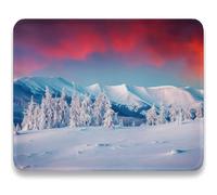Jaesxxco 7.9X9.4 Inch Snowy Landscape Mouse Pad, Stitched Edges, Sunset Dawn In Winter With Pine Trees Forest Mountain View, Non-Slip Rubber Base, Washable & Gaming/Office Mouse Mat For Desk
