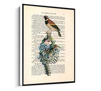 Jaesxxco Anatomy Rib Cage Print,Flower Bird Art Dictionary Page Vintage Drawing Canvas Wall Art For Living Room Bedroom Office Home Decoration Artwork 121X6Inch Unframed