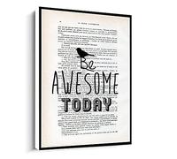 Jaesxxco Be Awesome Today Quote,Happy Positive Black Vintage Book Page Art Print Canvas Wall Art For Living Room Bedroom Office Home Decoration Artwork 121X6Inch Unframed
