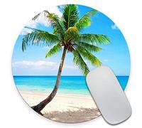 Jaesxxco Beach Seaside Palm Tree Blue Sea And Sky Mousepad - Mat - Round Mouse Pad - Beautiful Design - Mouse Pad Co Worker Present 7.8 X 7.8 Inch X 0.12 Inch