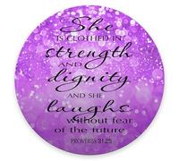 Jaesxxco Bible Verse Purple Sparkles Glitter Pattern Round Mouse Pad, Proverbs 31:25 She Is Clothed In Strength And Dignity, Non-Slip Rubber Base For Laptop PC Office 7.8 X 7.8X0.12 Inches