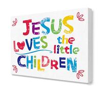 Jaesxxco Bible Verses Wall Art for Kids,Jesus Loves The Little Children Scripture Wall Art Canvas Ready to Hang For Nursery/Classroom/Bedroom Wall Decor,Christian Gifts for Kids Unframed 8x10inch
