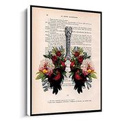 Jaesxxco Botanic Peony Lungs Anatomy Print On Vintage Floral Page,Science Drawing Canvas Wall Art For Living Room Bedroom Office Home Decoration Artwork 121X6Inch Unframed