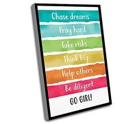 Jaesxxco Brown Bedroom Decor,Funny Living Room Decor,Cheap Office Decor,Chase Dreams Pray Hard Take Risks Think Big Help Others Be Diligent Go Girl,Wall Art Decor,12x16 Inch UnFramed Wall Art
