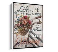 Jaesxxco Canvas Art Decor Bicycle It'S All About Balance Keep Moving Frame Printing Poster Canvas Wall Art For Living Room Bedroom Office Home Decoration Artwork 121X6Inch Unframed