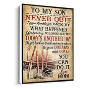 Jaesxxco Canvas Art Decor Cricket Never Quit To My Son Love Mom Poster Frame Print Canvas Wall Art For Living Room Bedroom Office Home Decoration Artwork 121X6Inch Unframed
