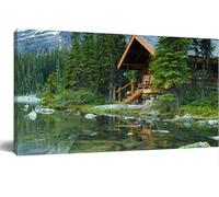 Jaesxxco Canvas Painting Wall Art Log Cabin Hidden The Trees The Lake Canada Wall Decor For Canvas Painting Prints For Home Dining Room Living Room Wall Decor Artwork Gifts Unframed 12x16Inch
