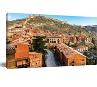 Jaesxxco Canvas Painting Wall Art Medieval Town Spain Stone Houses Walls Churches And Narrow Pictures Prints Painting For Home Bedroom Dorm 12x16Inch Unframed