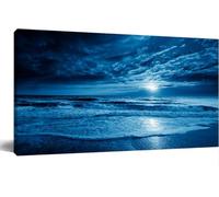 Jaesxxco Canvas Painting Wall Art Midnight Blue Coastal Moonrise Dramatic Sky And Rolling Waves Pictures Prints Painting For Home Bedroom Dorm 12x16Inch Unframed