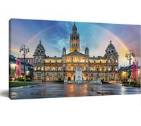Jaesxxco Canvas Painting Wall Art Rainbow Over Glasgow City And Square Scotland Uk Wall Decor For Poster For Living Room Bedroom Office School Home Decoration 12x16 Inch Unframed