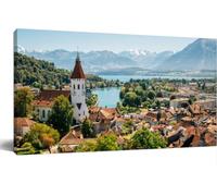 Jaesxxco Canvas Painting Wall Art Thun Cityspace Alps Mountain And Lake Switzerland Wall Decor For Poster For Living Room Bedroom Office School Home Decoration 12x16 Inch Unframed
