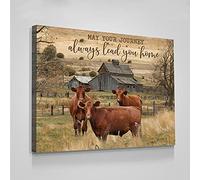 Jaesxxco Canvas Poster Red Angus Cow May Your Journey Always Lead You Home Frame Print Canvas Wall Art For Living Room Bedroom Office Home Decoration Artwork 121X6Inch Unframed