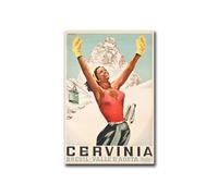 Jaesxxco Canvas Poster Wall Art Prints Breuil Cervinia Aosta Valley Italy Vintage Ski Living Room Bedroom Home Decor 8x10inch