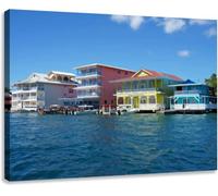 Jaesxxco Canvas Poster Wall Art Prints Colorful Caribbean Buildings Over The Water Unframed Canvas Wall Art Decor For Living Room Bedroom Kitchen Bathroom Office Artwork Painting 12x16Inch