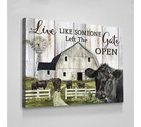 Jaesxxco Canvas Unframed Poster,Black Cow Live Like Someone Left The Gate Open Print,Wooden Style Decor Canvas Wall Art For Living Room Bedroom Office Home Decoration Artwork 121X6Inch Unframed