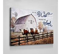 Jaesxxco Canvas Unframed Poster Farm Hereford It Is Well Wooden Style Room Decor Canvas Wall Art For Living Room Bedroom Office Home Decoration Artwork 121X6Inch Unframed