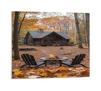 Jaesxxco Canvas Wall Art A Cabin With A Fire Place And A Log Cabin In The Woods Wall Art Poster Decorative Painting For Living Room Bedroom Office Home Decoration Artwork 12x16Inch Unframed