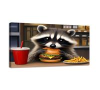 Jaesxxco Canvas Wall Art Cute Raccoon Funny Lovely Animal Eat Pizza Hamburger Spaghetti Canvas Prints Unframed Painting Modern Artwork Abstract Stretched Poster Home Decoration Unique Gift 12X16Inch