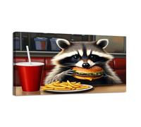 Jaesxxco Canvas Wall Art Cute Raccoon Funny Lovely Animal Eat Pizza Hamburger Spaghetti Canvas Prints Unframed Painting Modern Artwork Abstract Stretched Poster Home Decoration Unique Gift 12X16Inch